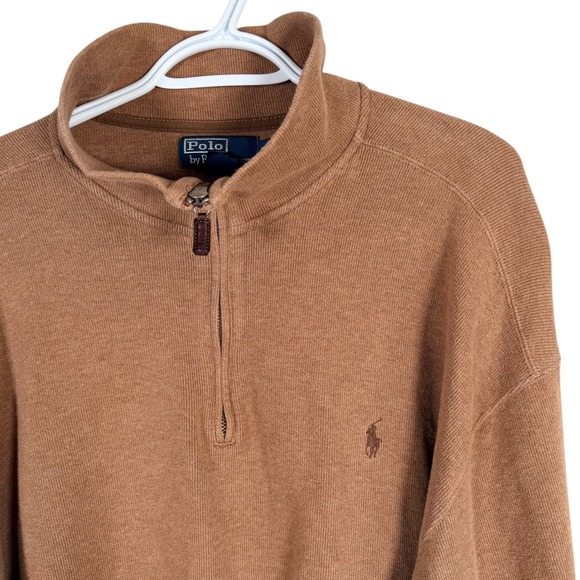 Polo Ralph Lauren Other - Polo Ralph Lauren 1/4 Zip Pullover Mens XLT Brown Cotton Ribbed Sweater